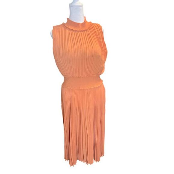 Nanette Nanette Lapore Pleated Midi Dress with Smocked Neck & Waist, Size 10 NWT - Picture 1 of 6